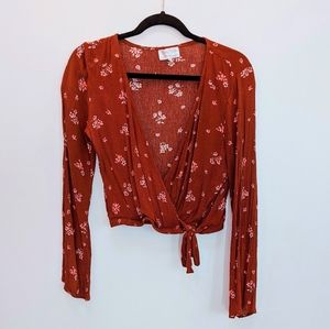 Burnt Orange Floral Wrap Top